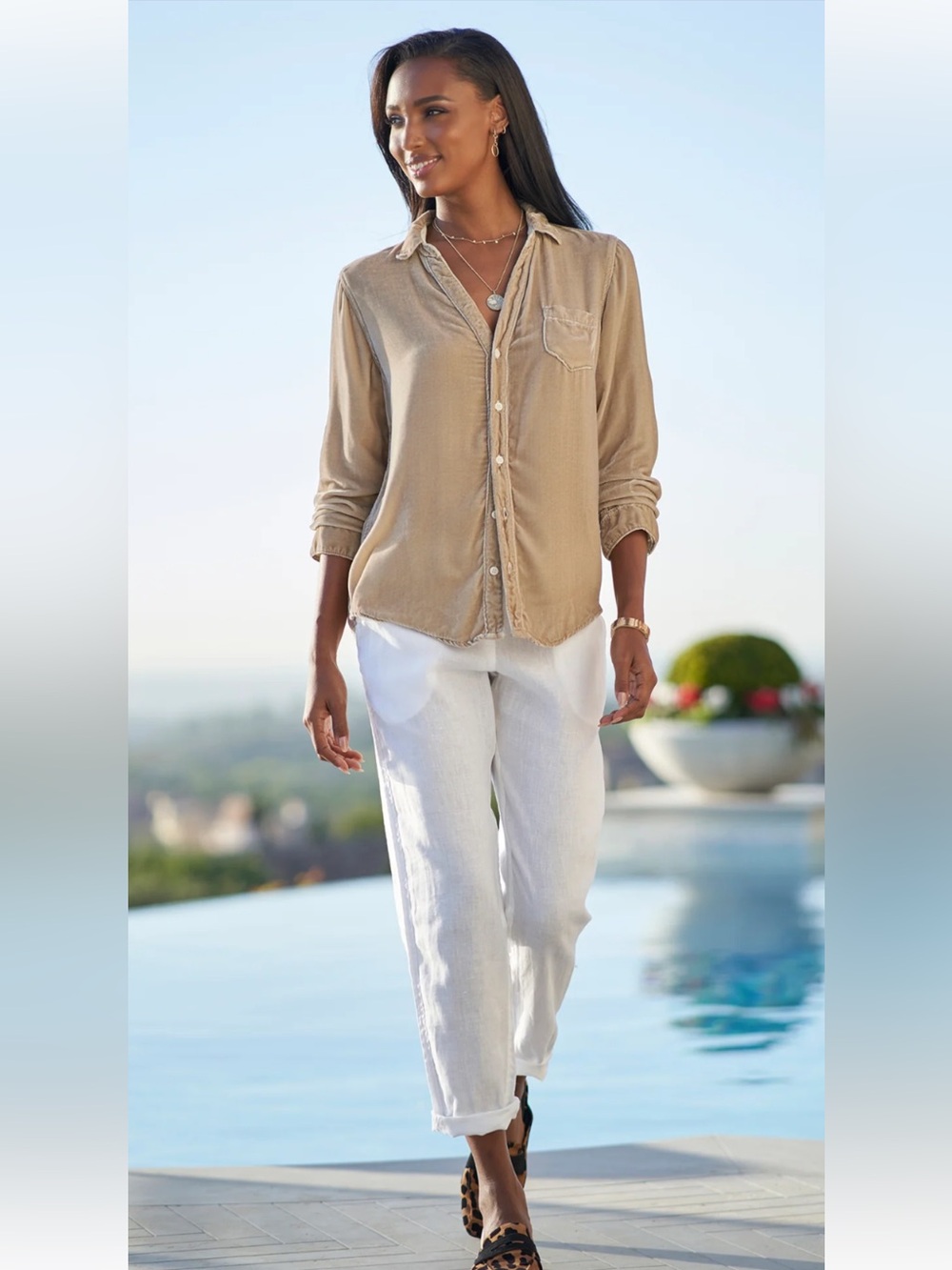 CP Shades Velvet Light Brown Button-Down Shirt